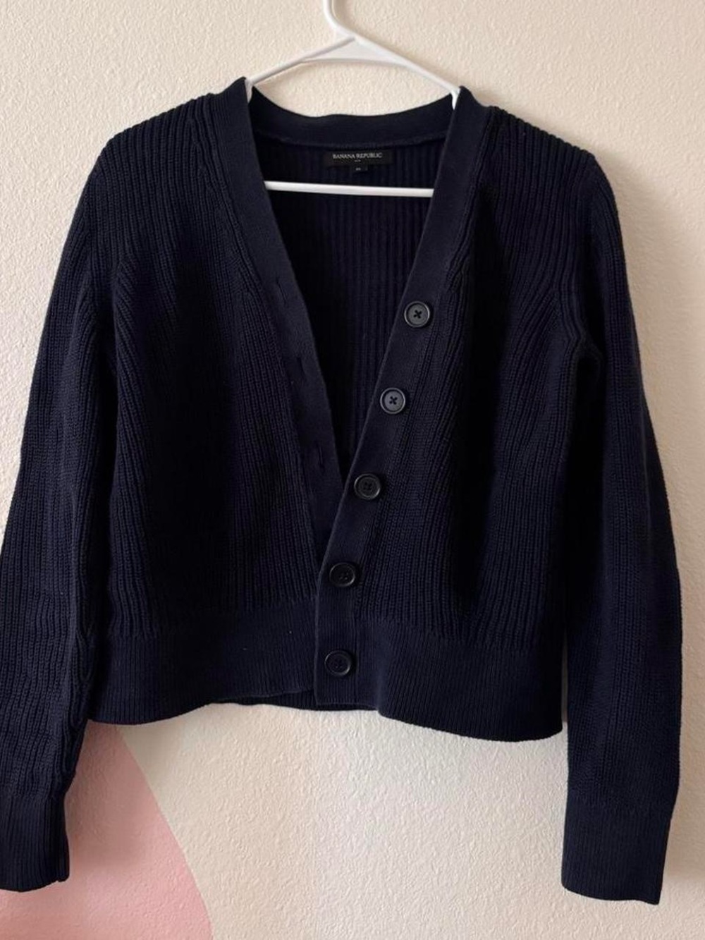 Banana Republic Navy V-Neck Cropped Button Cardigan